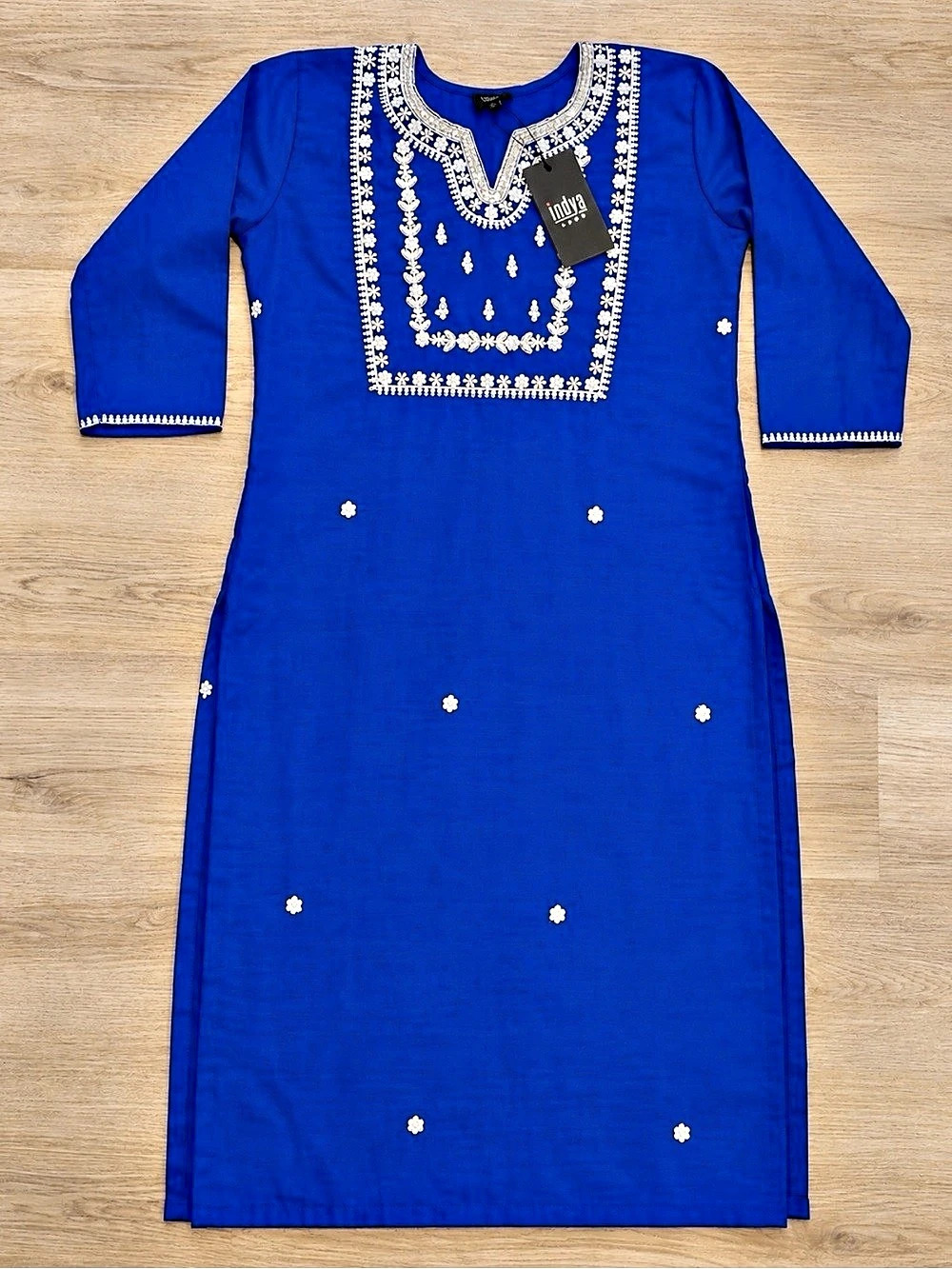 indya Embroidered Blue & Gold Kurta Size Large NWT